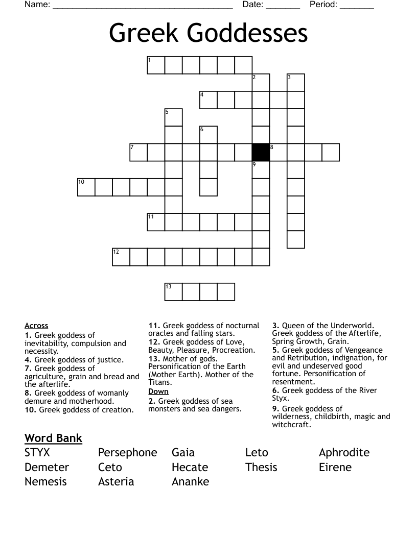 Greek Goddesses Crossword