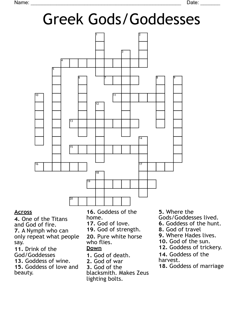 Greek Gods/Goddesses Crossword