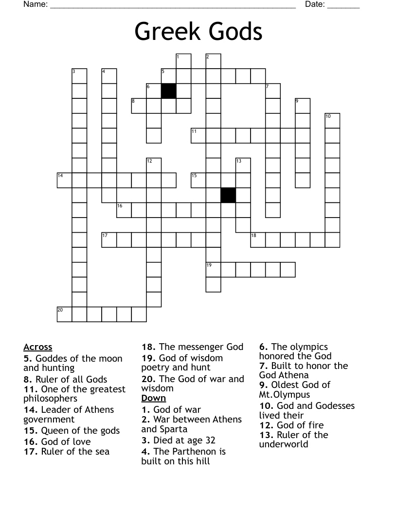 Greek Gods Crossword