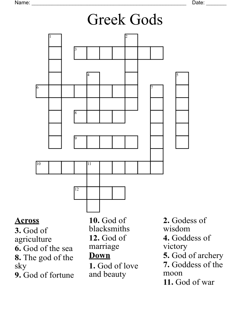 Greek Gods Crossword