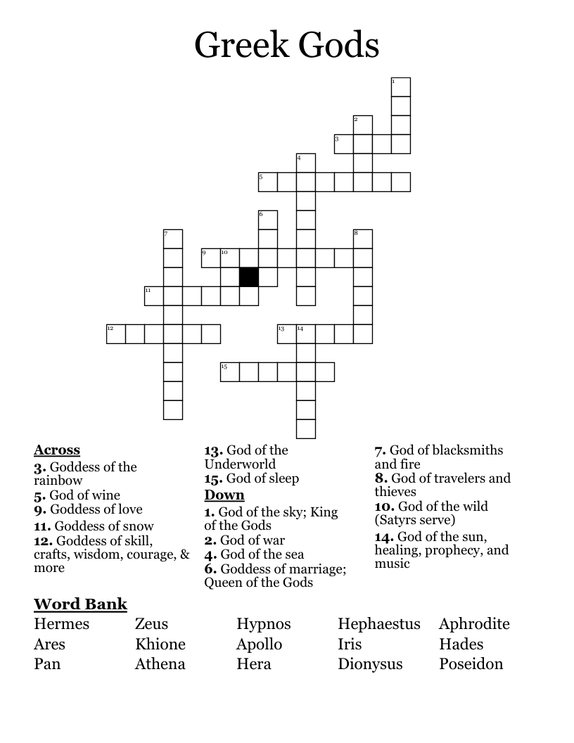 Greek Gods Crossword