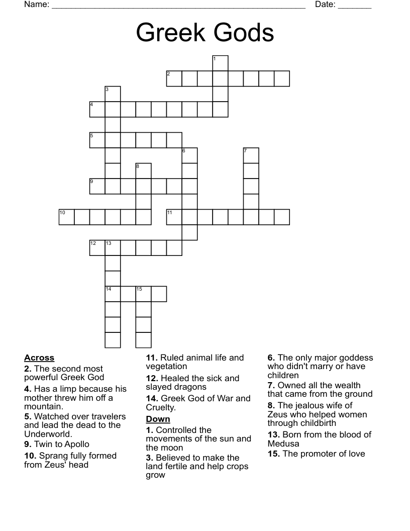 Greek Gods Crossword