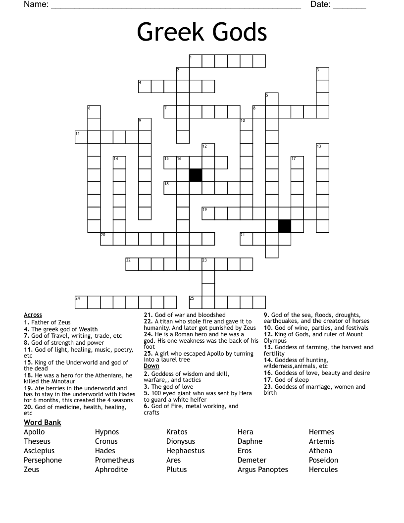 Greek Gods Crossword