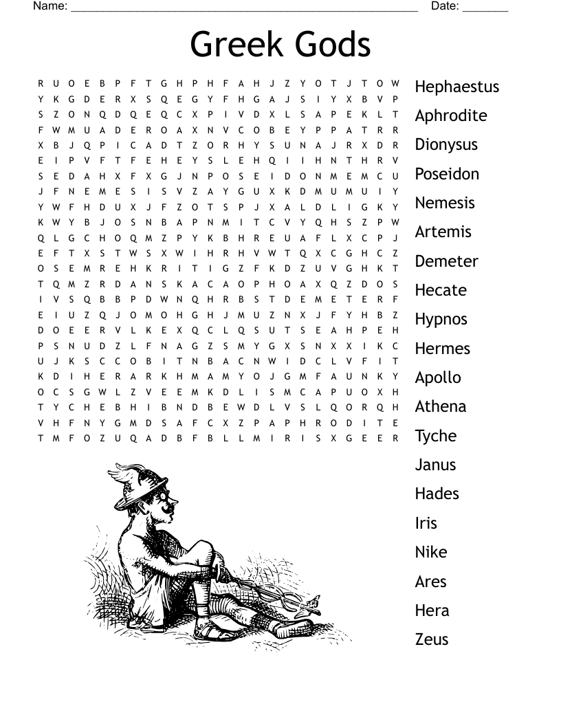 Greek Gods Word Search