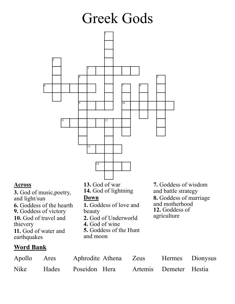 Greek Gods Crossword