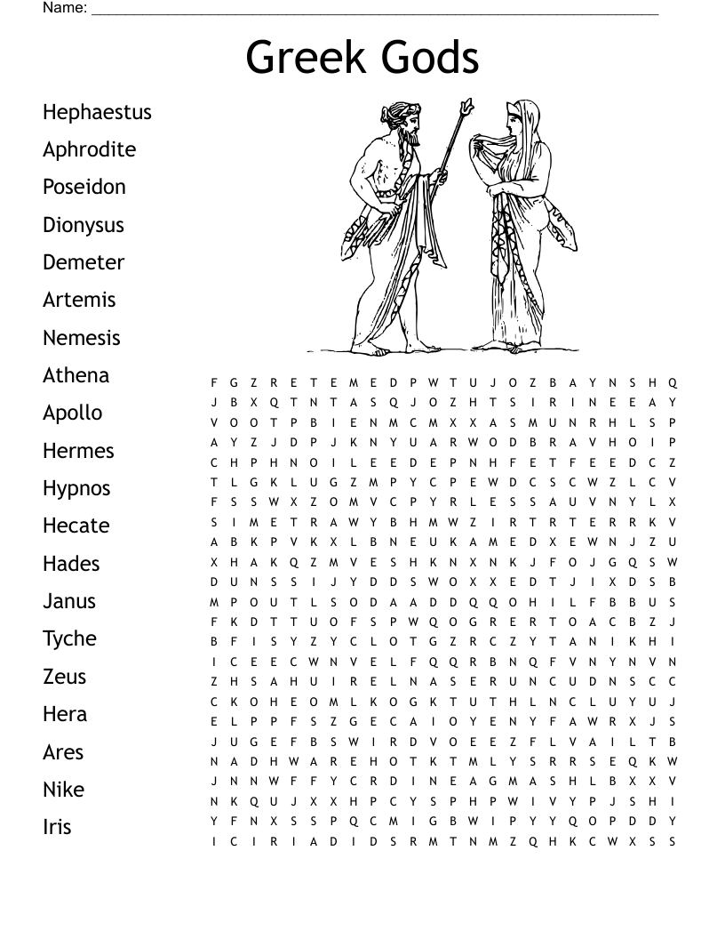 Greek Gods Word Search