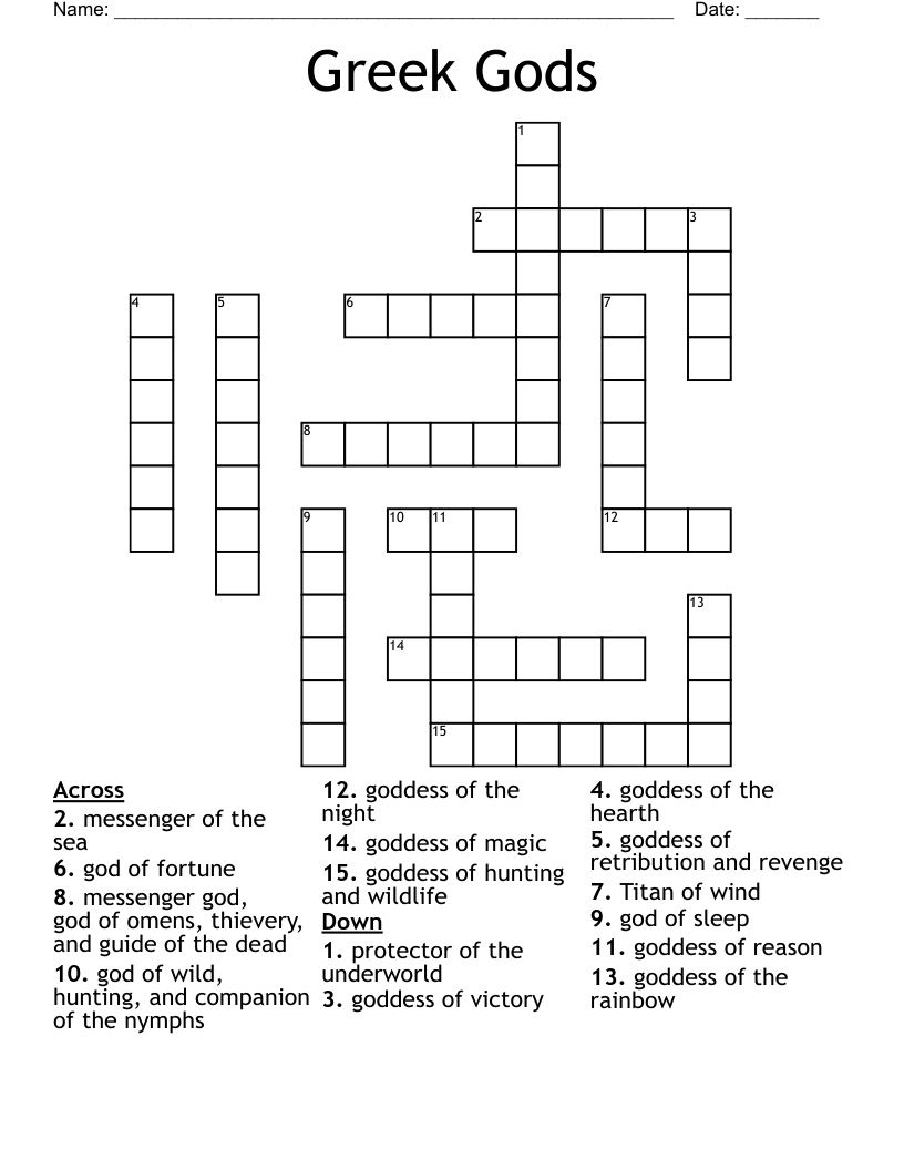 Greek Gods Crossword