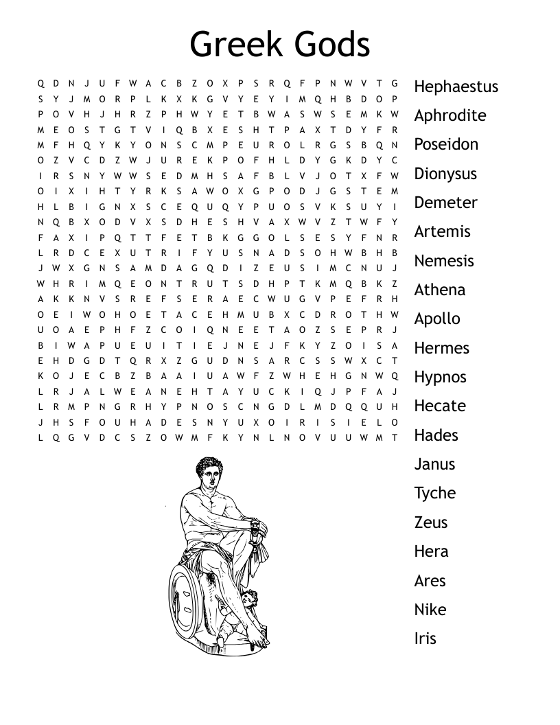 Greek Gods Word Search