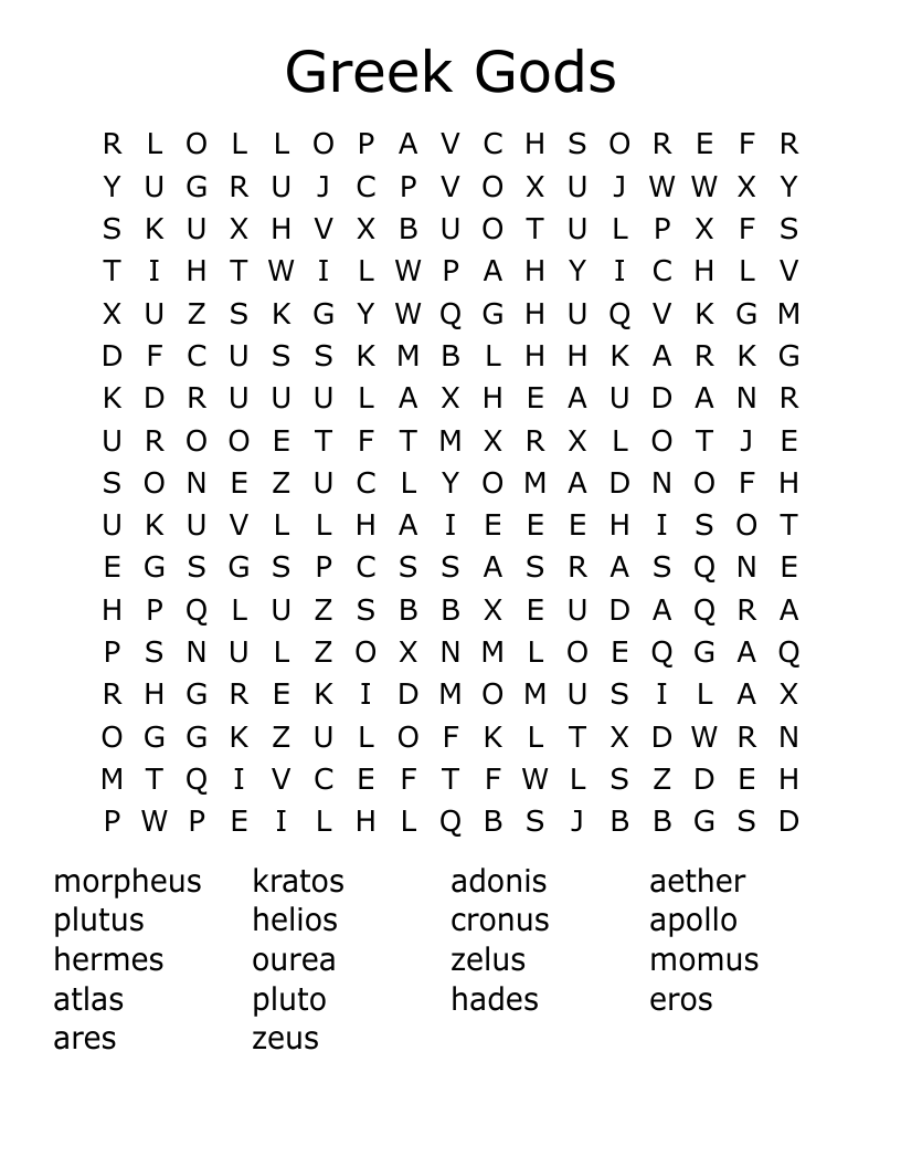 Greek Gods Word Search
