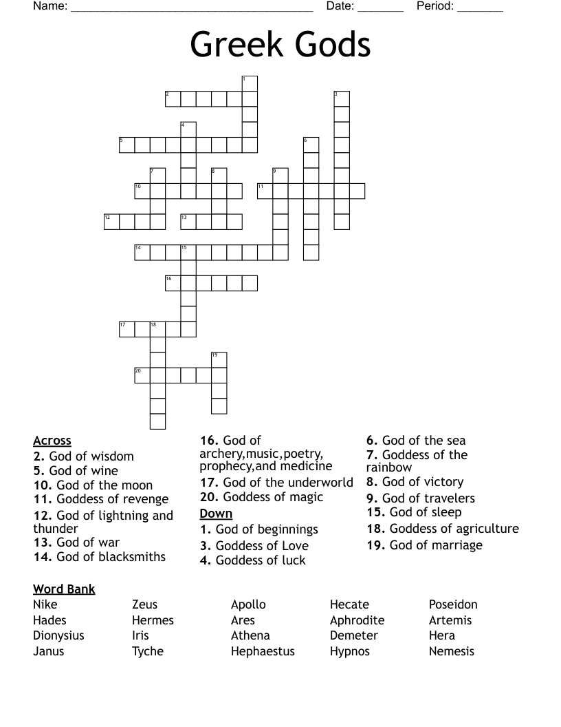 Greek Gods Crossword