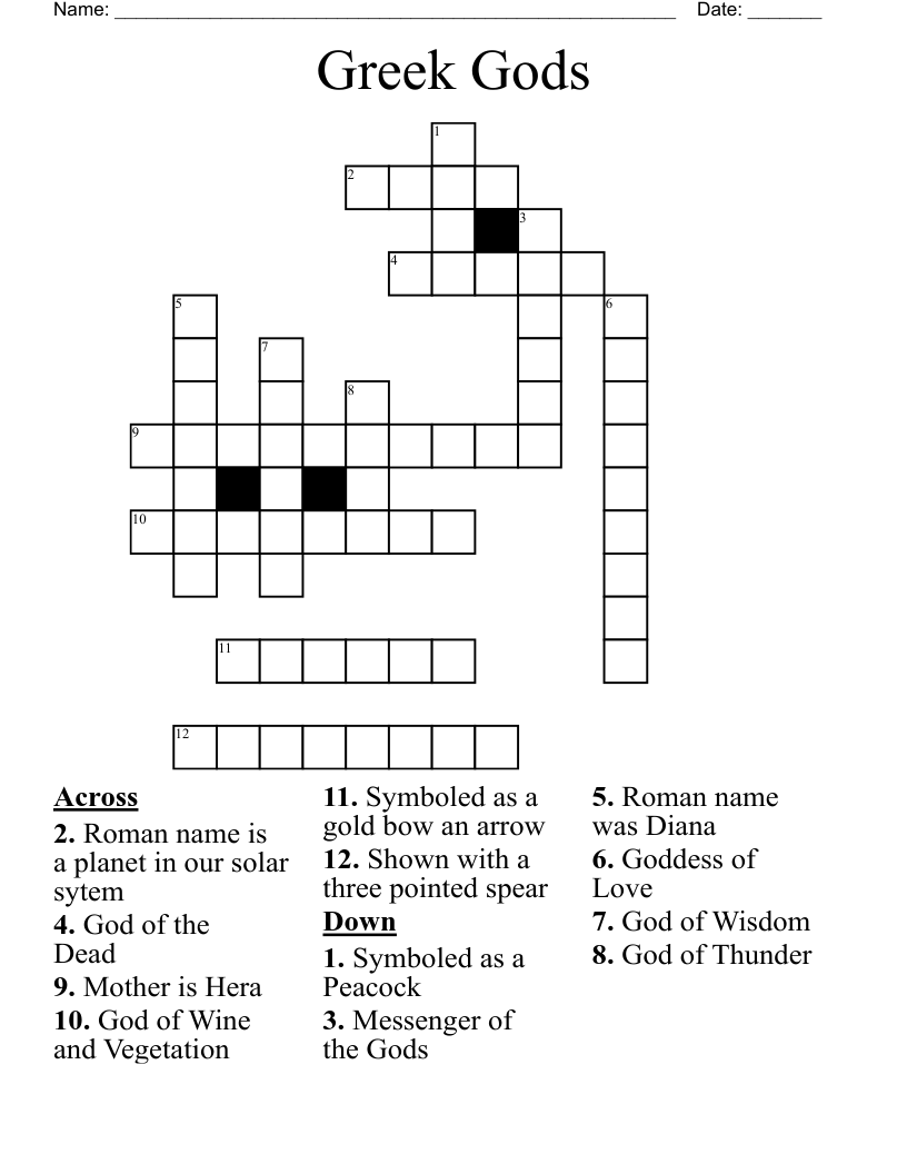 Greek Gods Crossword
