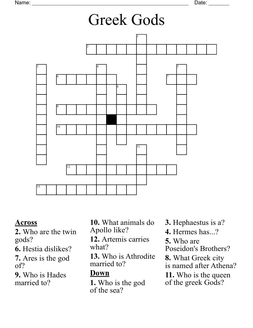 Greek Gods Crossword