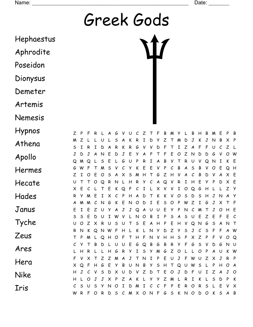 Greek Gods Word Search