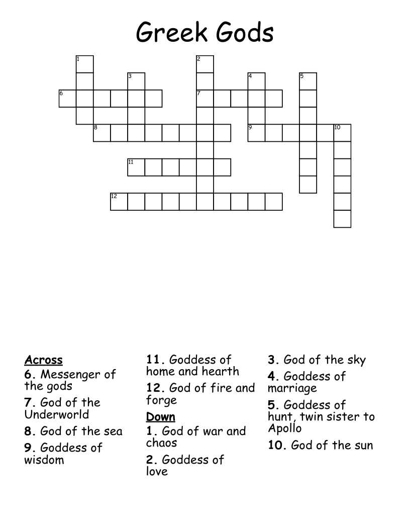 Greek Gods Crossword