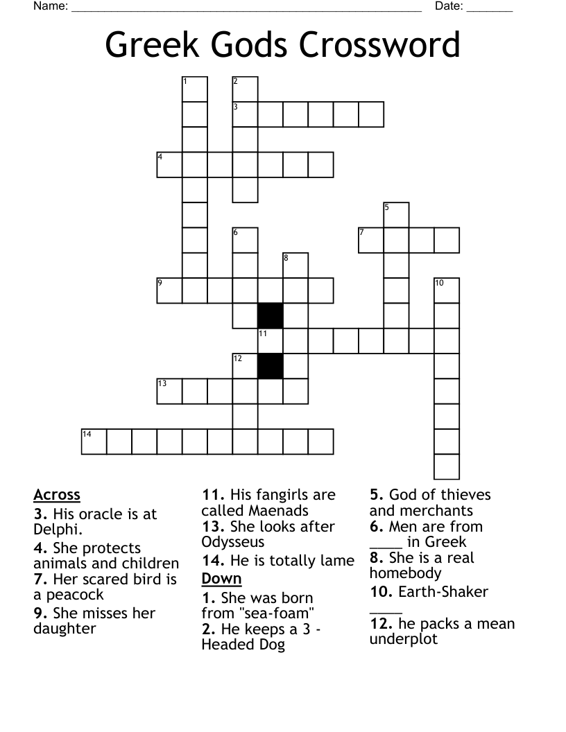 Greek Gods Crossword