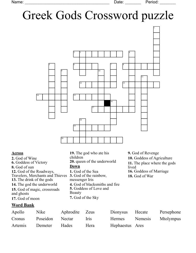 Greek Gods Crossword puzzle 