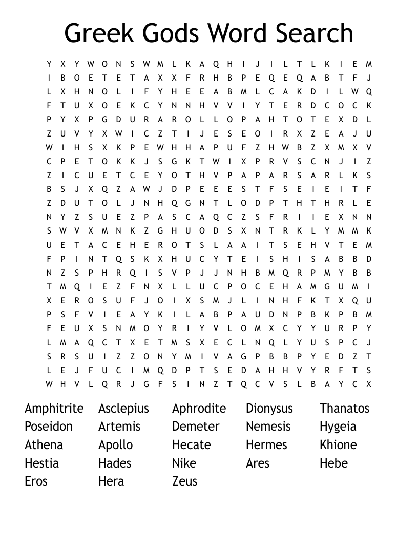 Greek Gods Word Search