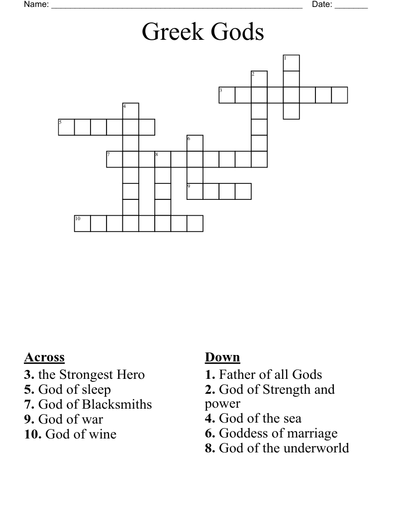 Greek Gods  Crossword