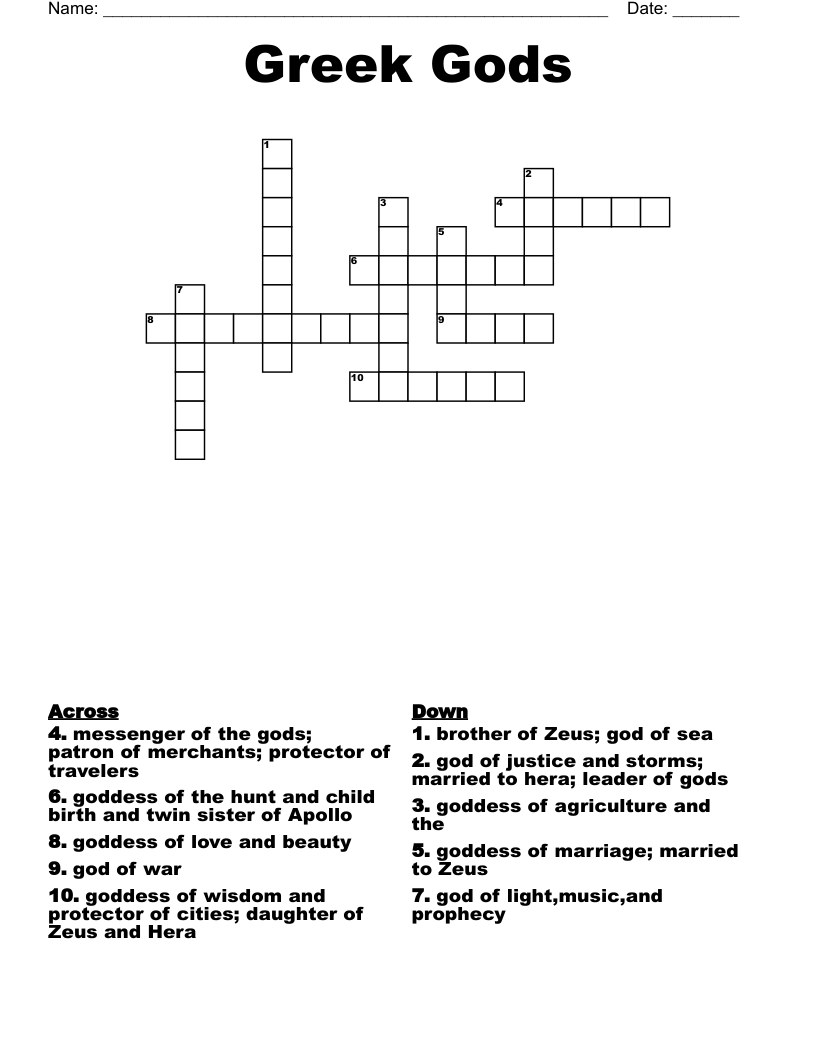 Greek Gods  Crossword