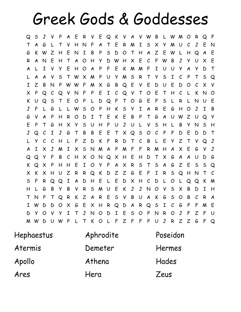 Greek Gods & Goddesses Word Search