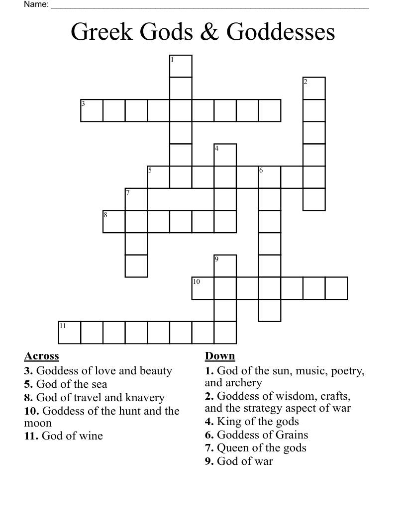 Greek Gods & Goddesses  Crossword