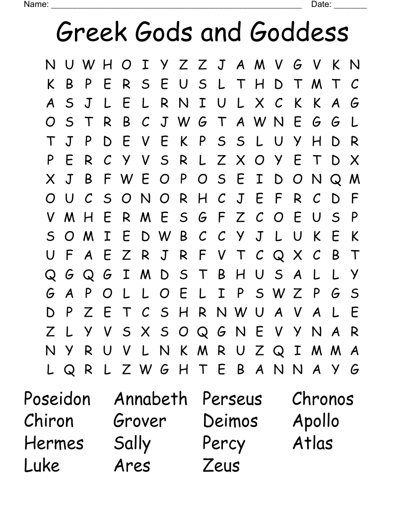Greek Gods and Goddess  Word Search