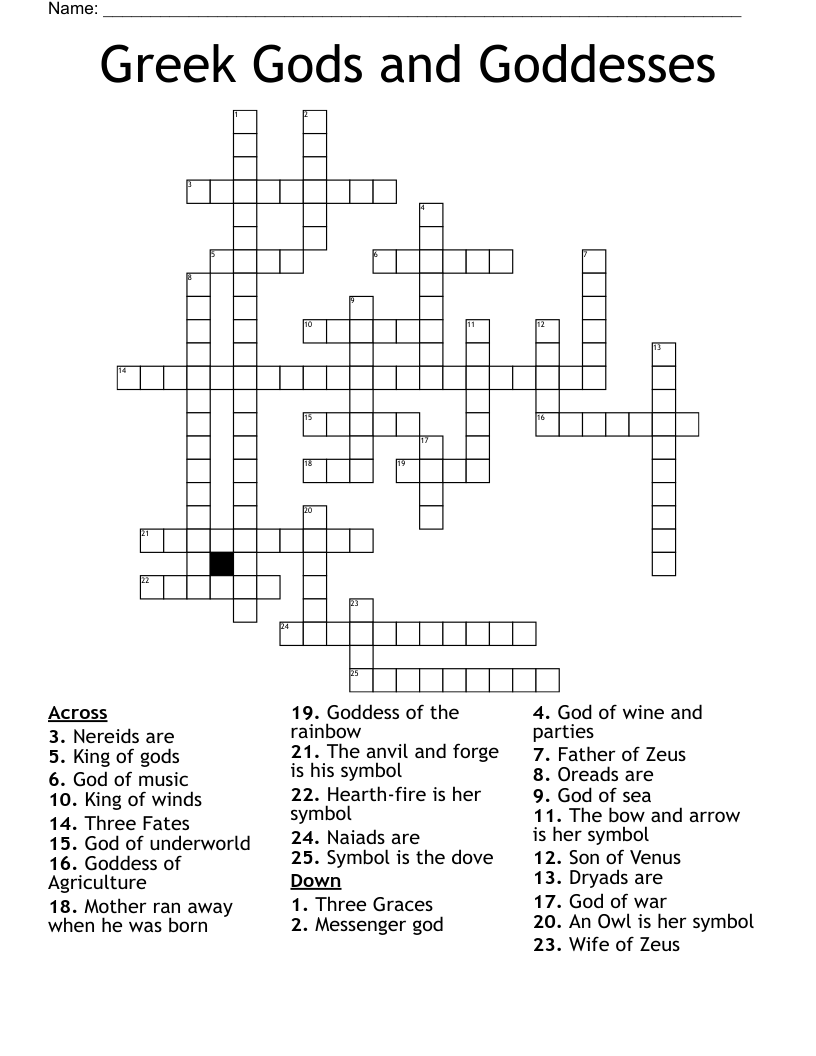 Greek Gods and Goddesses Crossword