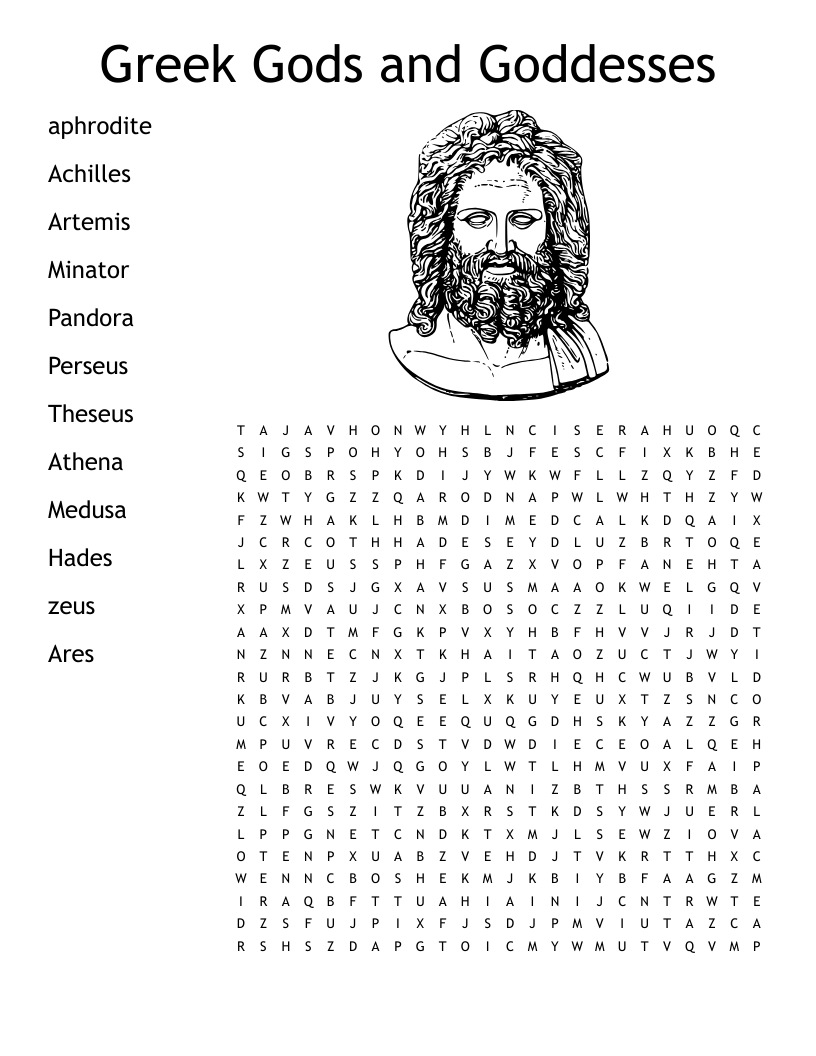 Greek Gods and Goddesses Word Search