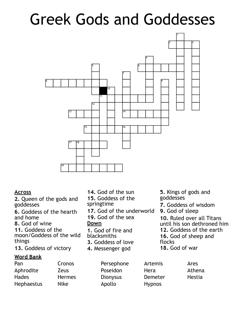 Greek Gods and Goddesses Crossword