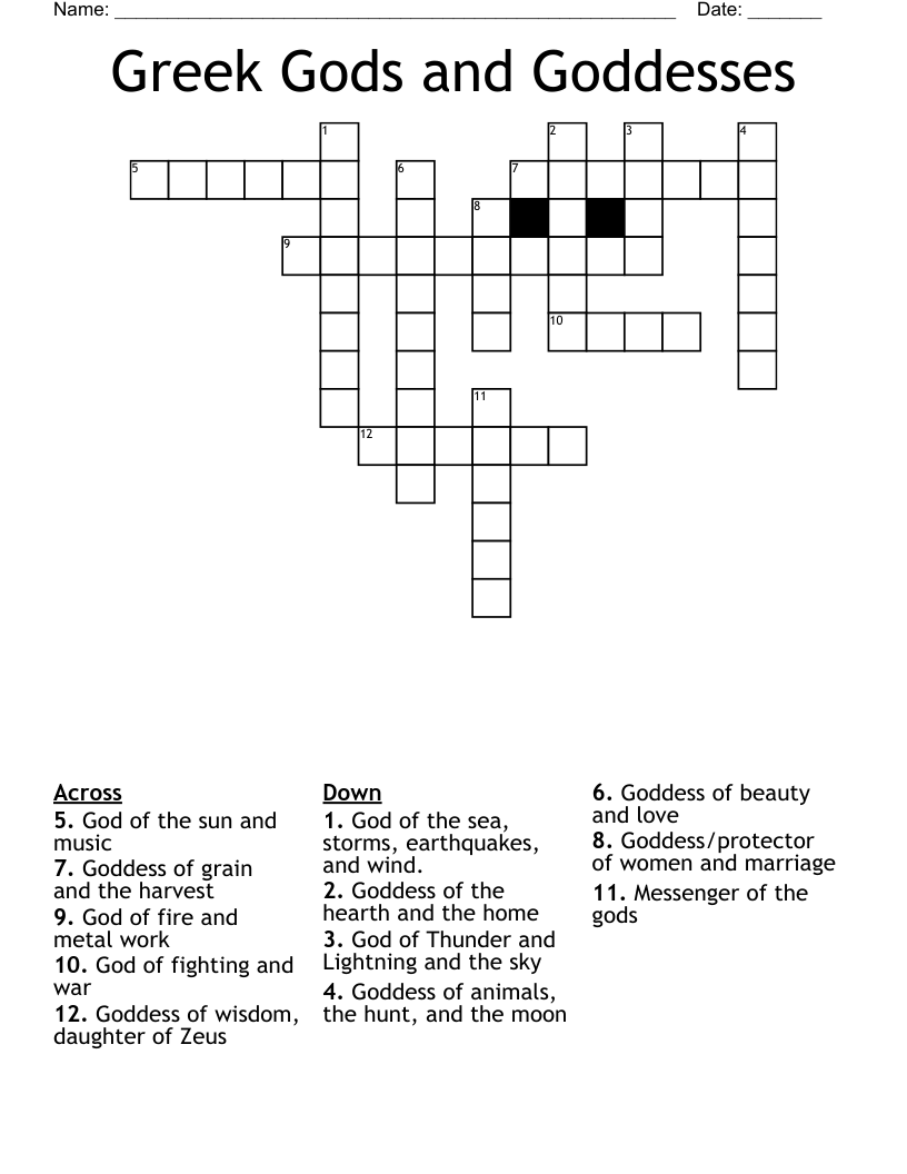 Greek Gods and Goddesses Crossword