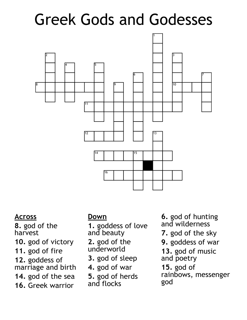Greek Gods and Godesses Crossword