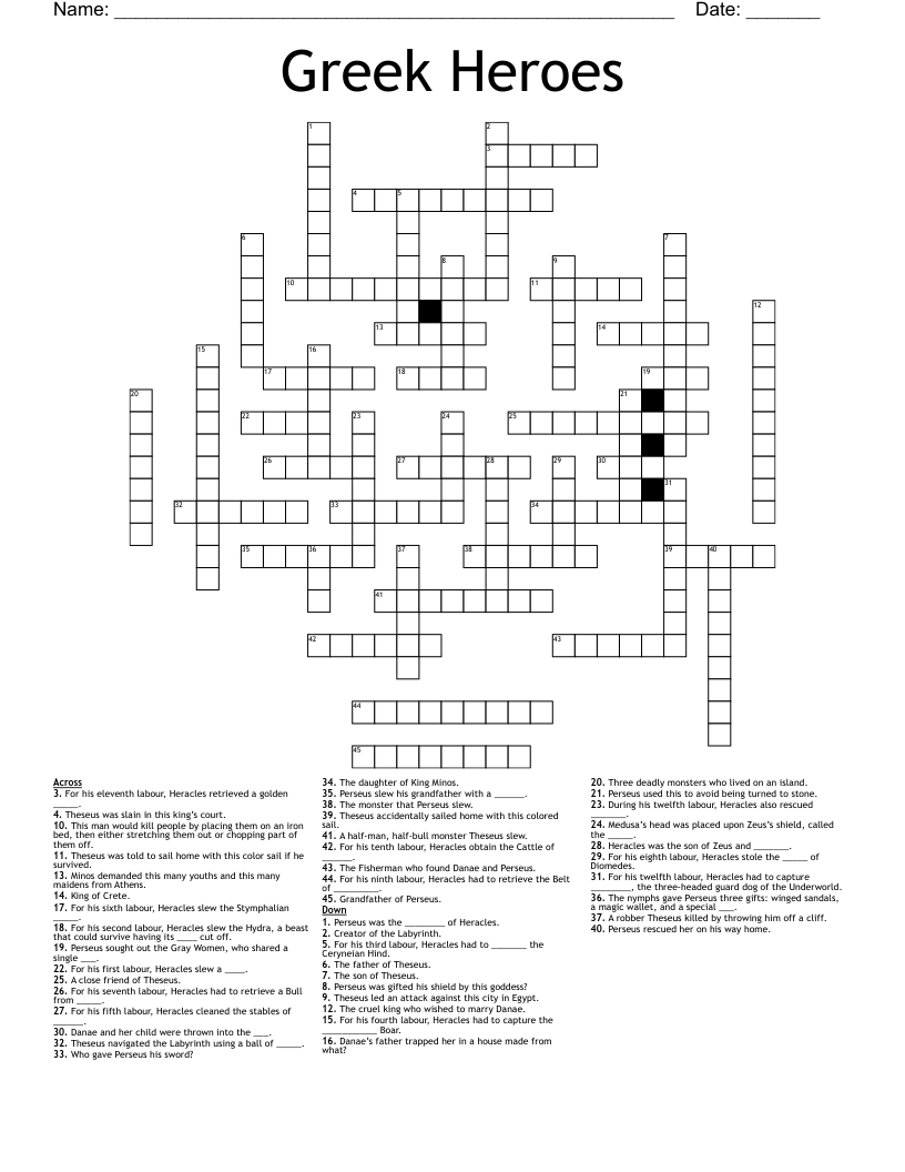 Greek Heroes Crossword