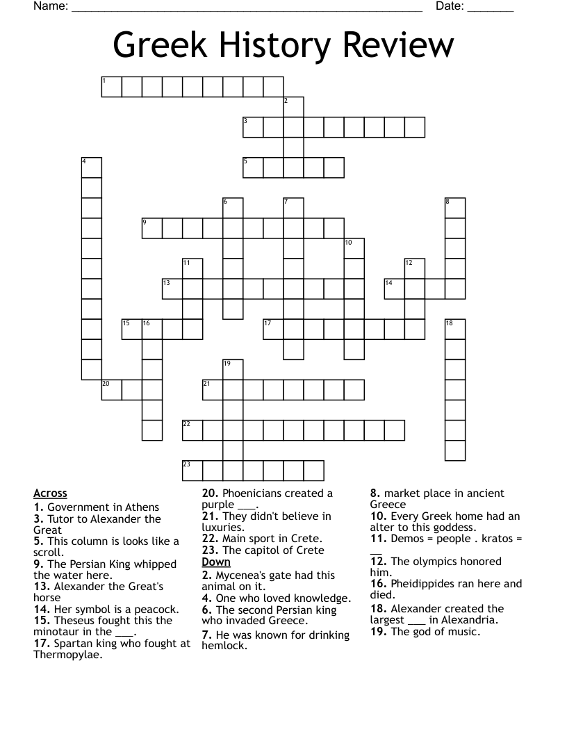 Greek History Review Crossword