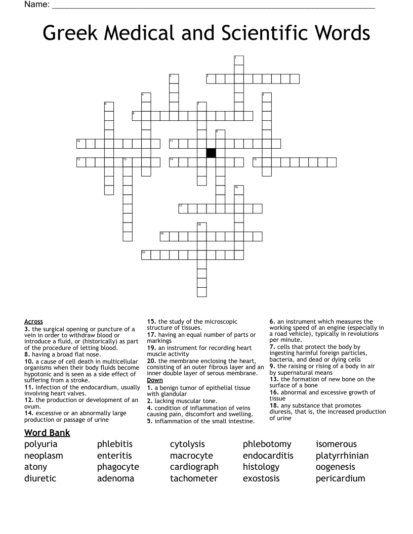 Greek Medical and Scientific Words Crossword