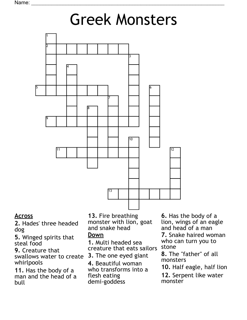 Greek Monsters Crossword