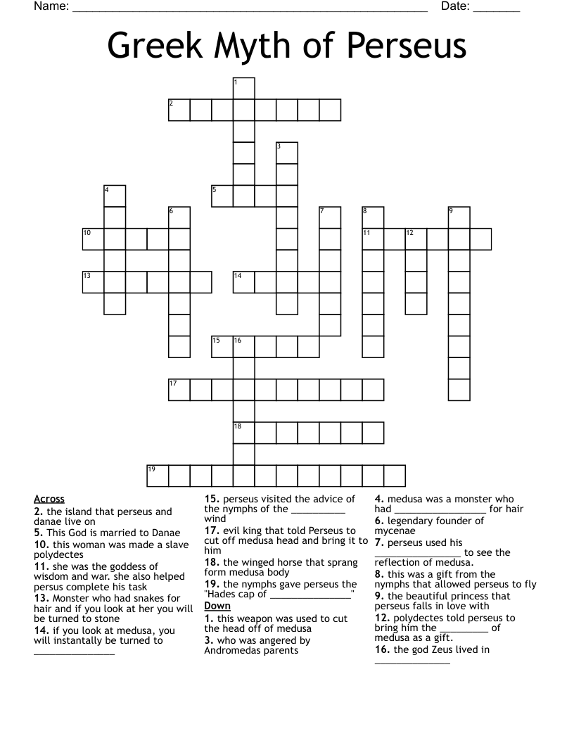 Greek Myth of Perseus  Crossword