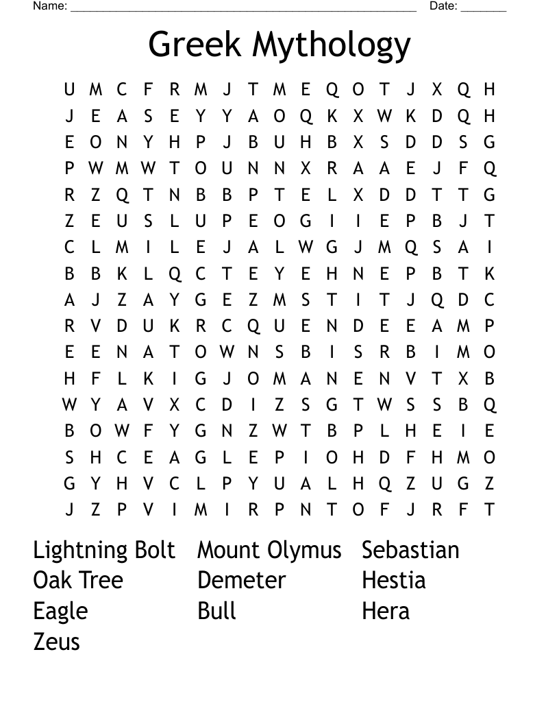 Greek Mythology Word Search