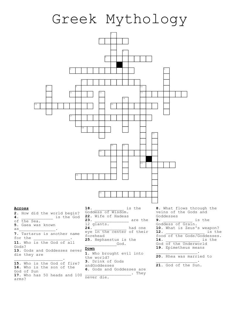 Greek Mythology Crossword