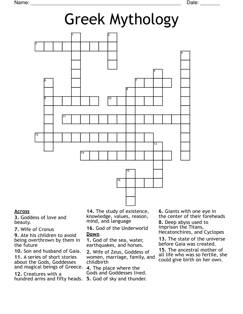 Greek Mythology Crossword
