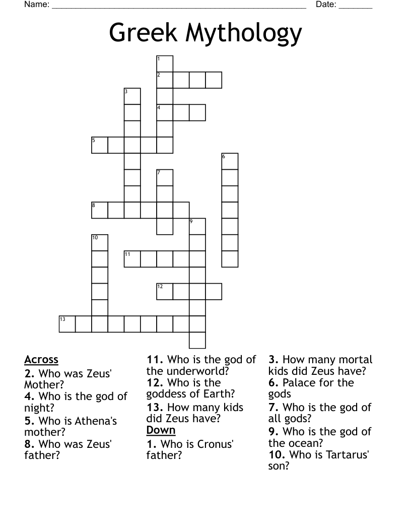 Greek Mythology Crossword