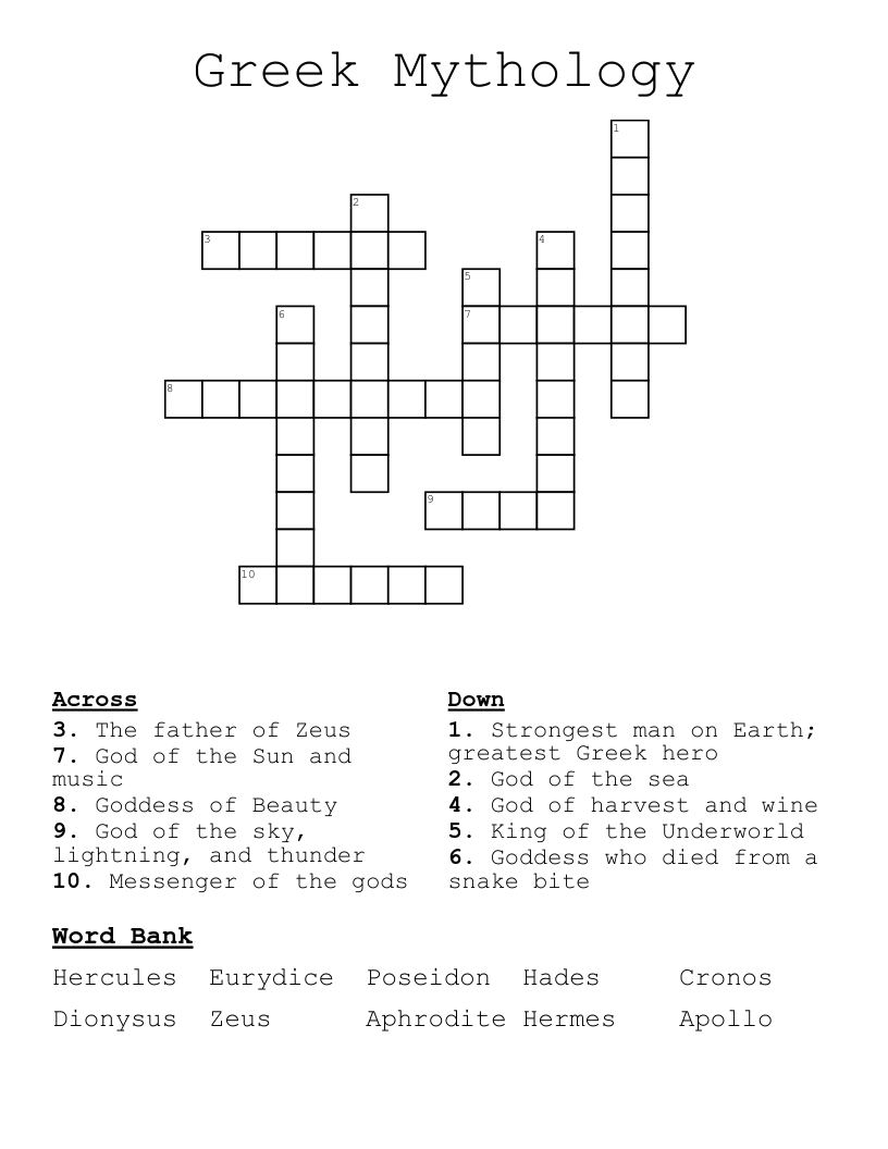 Greek Mythology Crossword