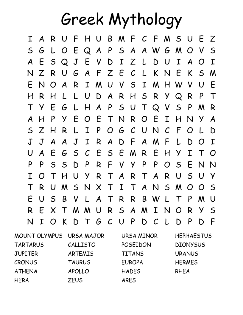 Greek Mythology Word Search