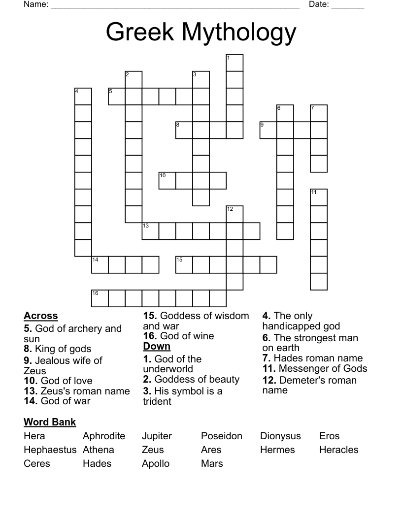 Greek Mythology Crossword