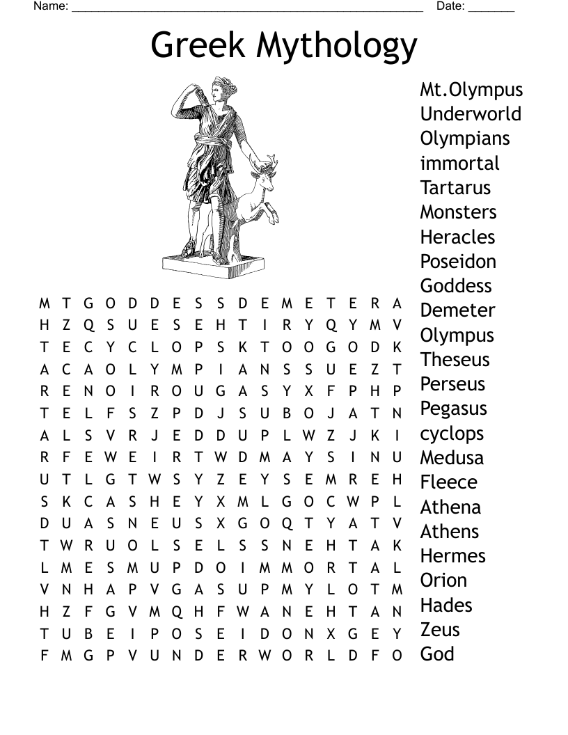 Greek Mythology Word Search