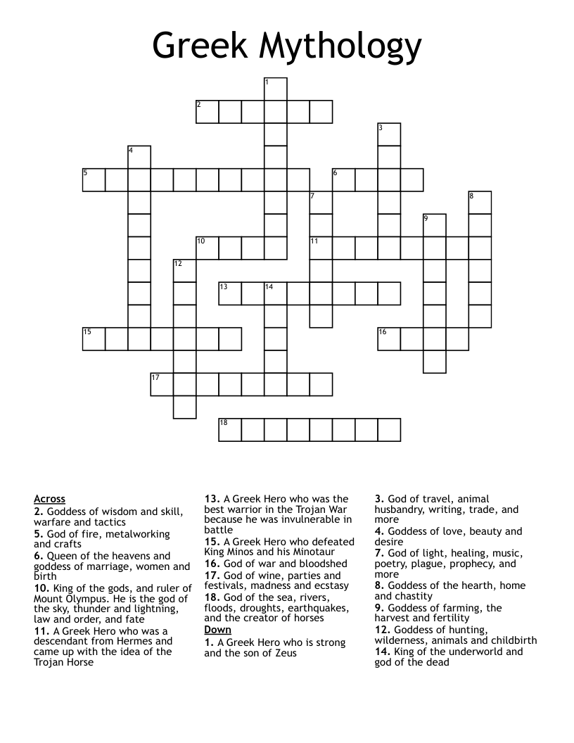 Greek Mythology Crossword