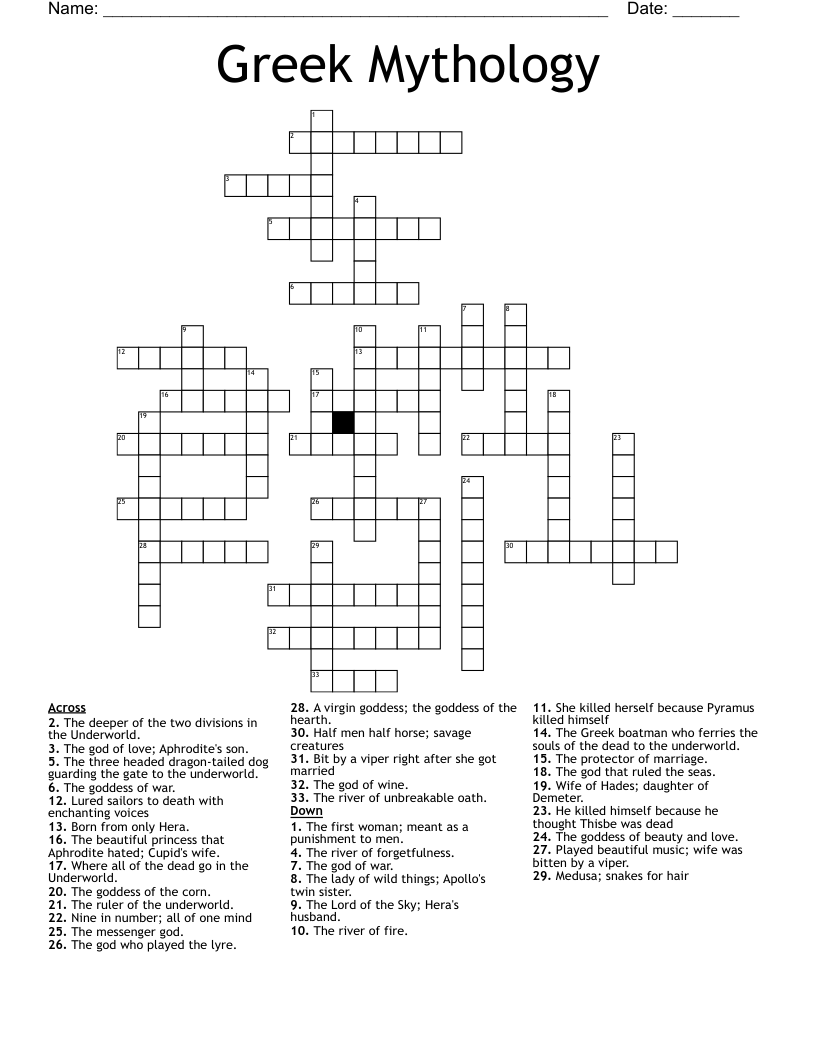Greek Mythology Crossword
