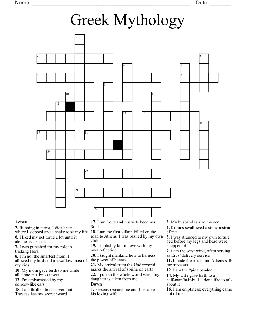 Greek Mythology Crossword