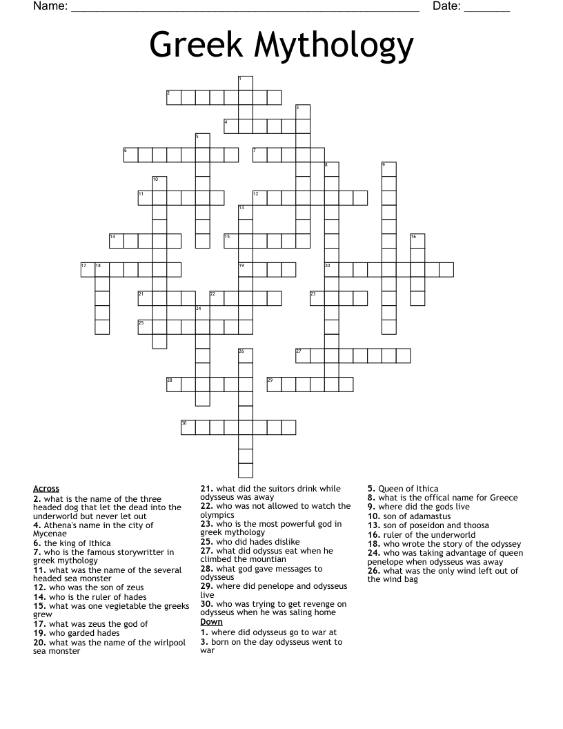 Greek Mythology Crossword
