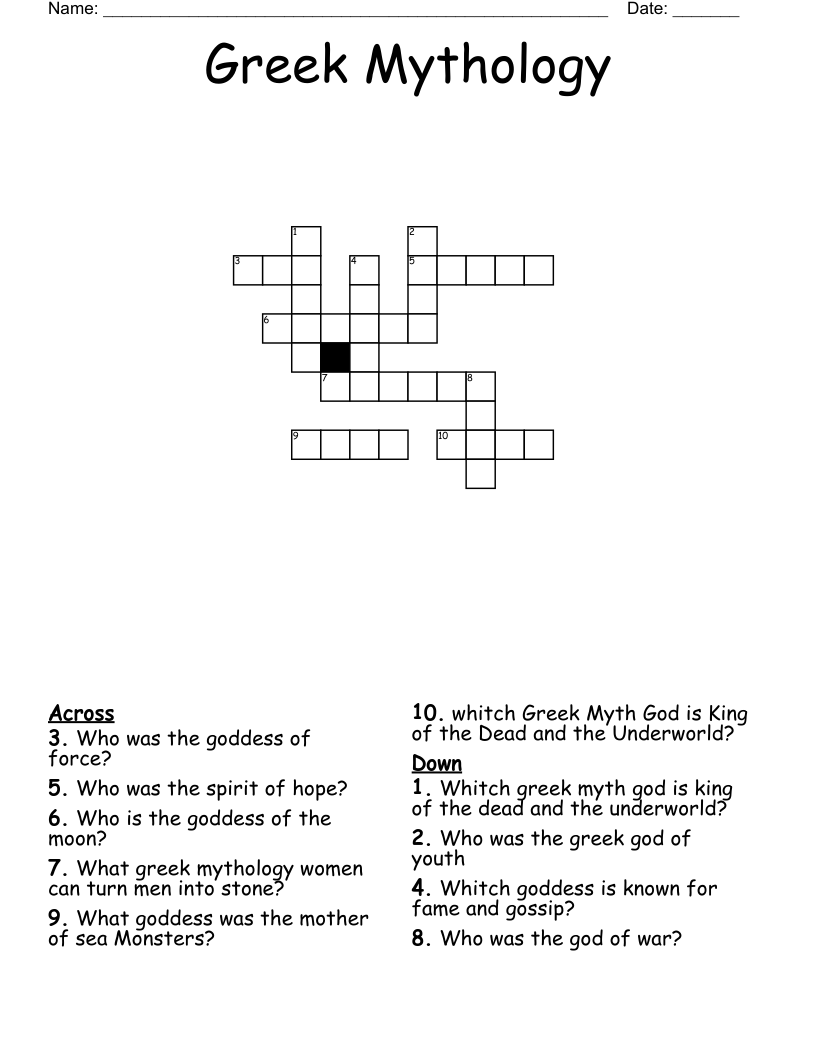 Greek Mythology Crossword