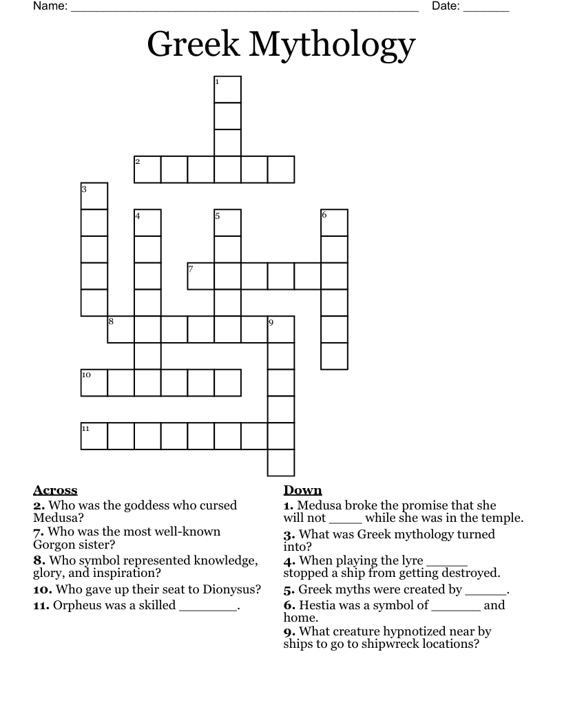 Greek Mythology Crossword